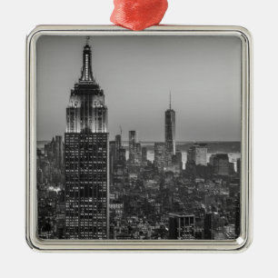 Black & White Aerial View of New York City Night Metal Ornament