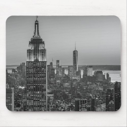 Black  White Aerial View of New York City Night Mouse Pad