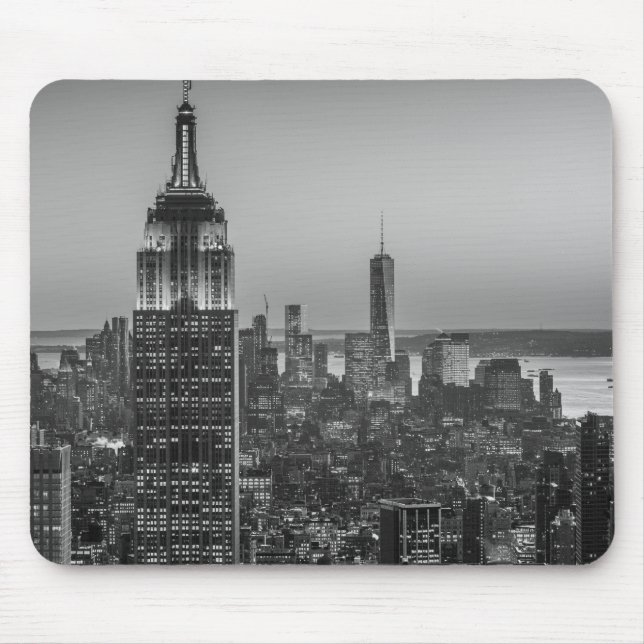 Black & White Aerial View of New York City Night Mouse Pad (Front)