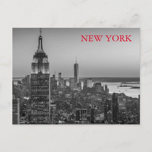 Black  White Aerial View of New York City Night Postcard