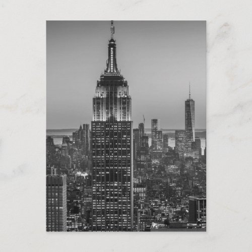 Black  White Aerial View of New York City Night Postcard