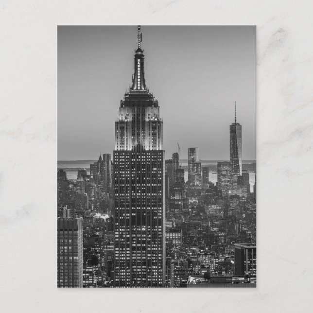 Black & White Aerial View of New York City Night Postcard (Front)