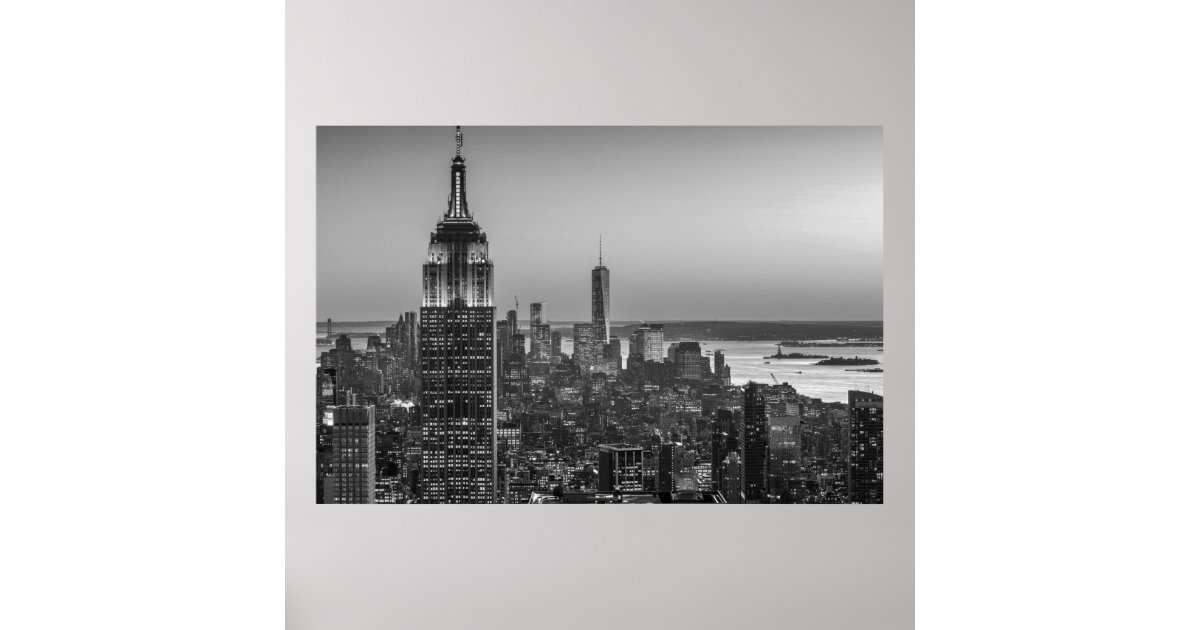 Black & White Aerial View of New York City Night Poster | Zazzle
