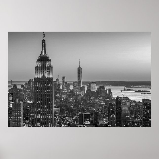 Black & White Aerial View of New York City Night Poster (Front)