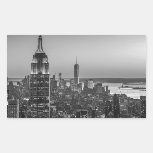 Black  White Aerial View of New York City Night Rectangular Sticker