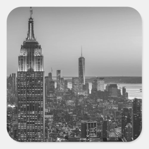 Black  White Aerial View of New York City Night Square Sticker