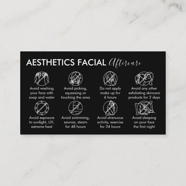 Black White Aesthetics Facial aftercare Business Card (Back)