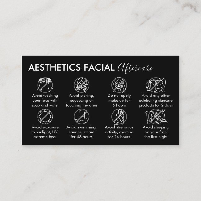 Black White Aesthetics Facial aftercare Business Card