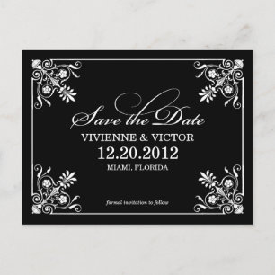 BLACK & WHITE AFFAIR   SAVE THE DATE ANNOUNCEMENT POSTCARD