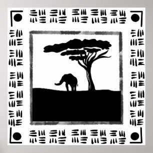 Black White Africa Elephant Poster