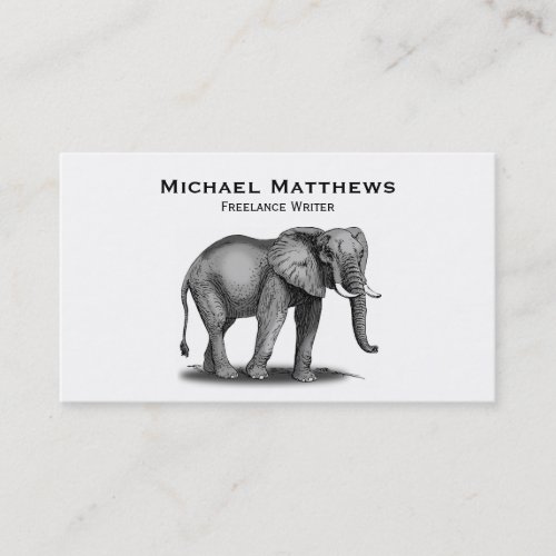 Simple Black and White African Elephant Customized Business Card Template