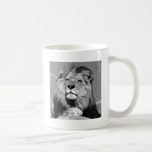 Black  White African Lion Coffee Mug