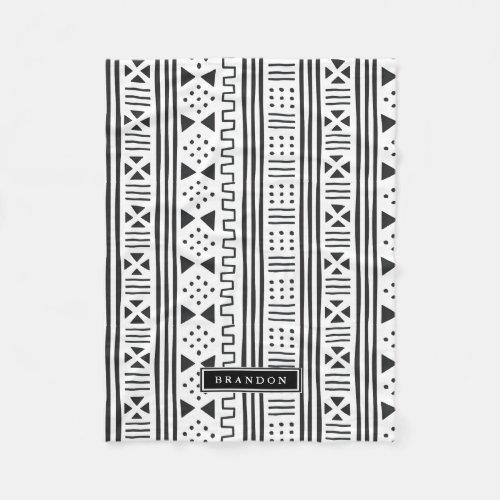 BlackWhite African MudCloth Inspired Personalized Fleece Blanket