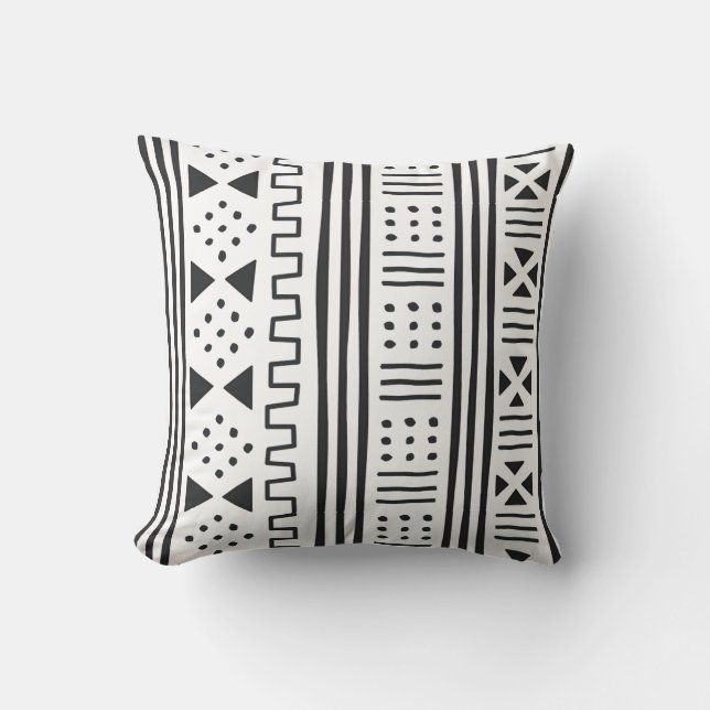 Black | White African MudCloth Inspired Throw Pillow (Front)