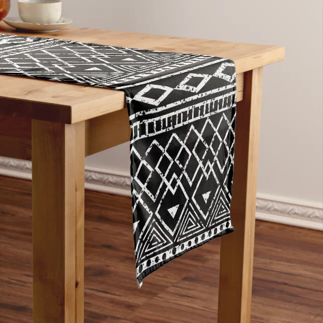 Black White African Tribal Pattern Short Table Runner | Zazzle