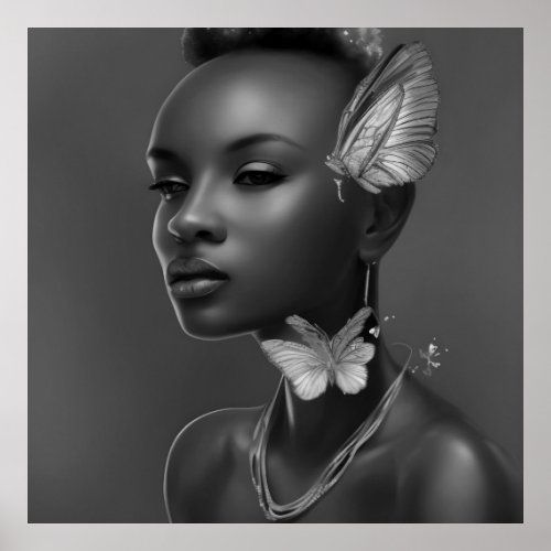 Black White African women butterfly fantasy Poster