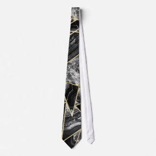Black White Agate Black Gold Geometric Triangles Tie