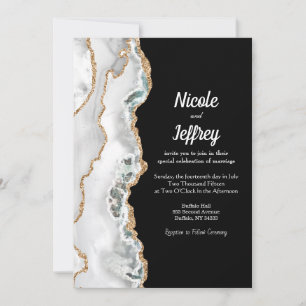 Black & White Agate Elegant Wedding Invitation