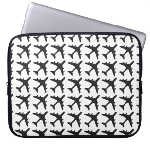 Black white airplane pattern laptop sleeve