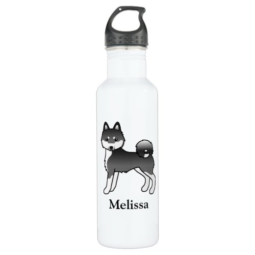 Black  White Alaskan Klee Kai Cartoon Dog  Name Stainless Steel Water Bottle