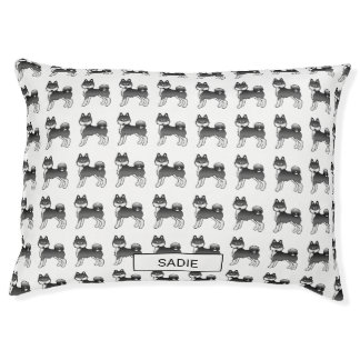 Black &amp; White Alaskan Klee Kai Dog Pattern &amp; Name Pet Bed