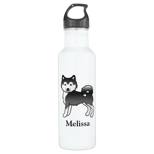 Black  White Alaskan Malamute Cartoon Dog  Name Stainless Steel Water Bottle