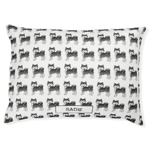 Black & White Alaskan Malamute Dog Pattern & Name Pet Bed