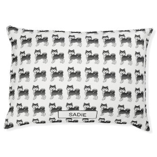 Black &amp; White Alaskan Malamute Dog Pattern &amp; Name Pet Bed