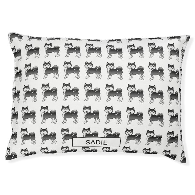 Black & White Alaskan Malamute Dog Pattern & Name Pet Bed (Front)