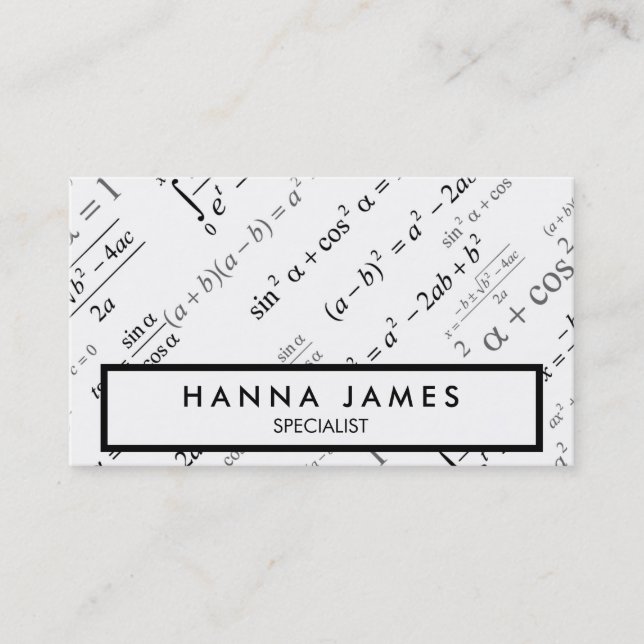 Black White Algebra Math Custom Text Business Card (Front)