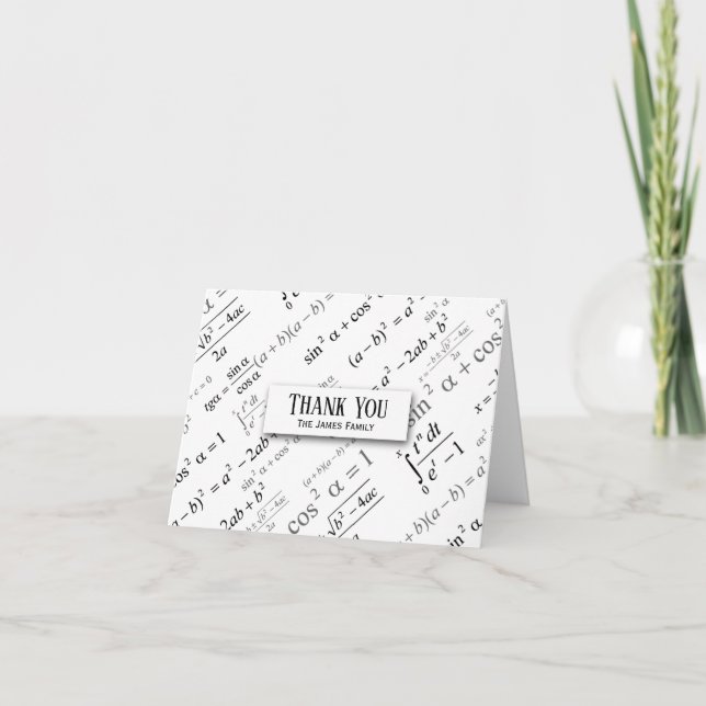 Black White Algebra Math Custom Text Letterpress Thank You Card (Front)