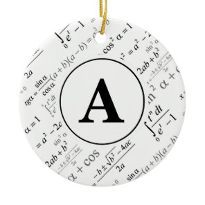 Black White Algebra Math Monogram Initial Ceramic Ornament