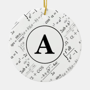 Black White Algebra Math Monogram Initial Ceramic Ornament