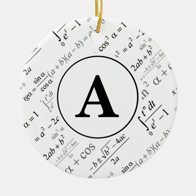 Black White Algebra Math Monogram Initial Ceramic Ornament (Front)