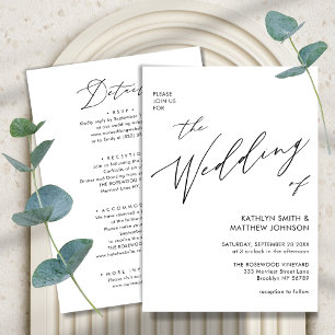 Black & White All In One Modern Script Wedding Invitation