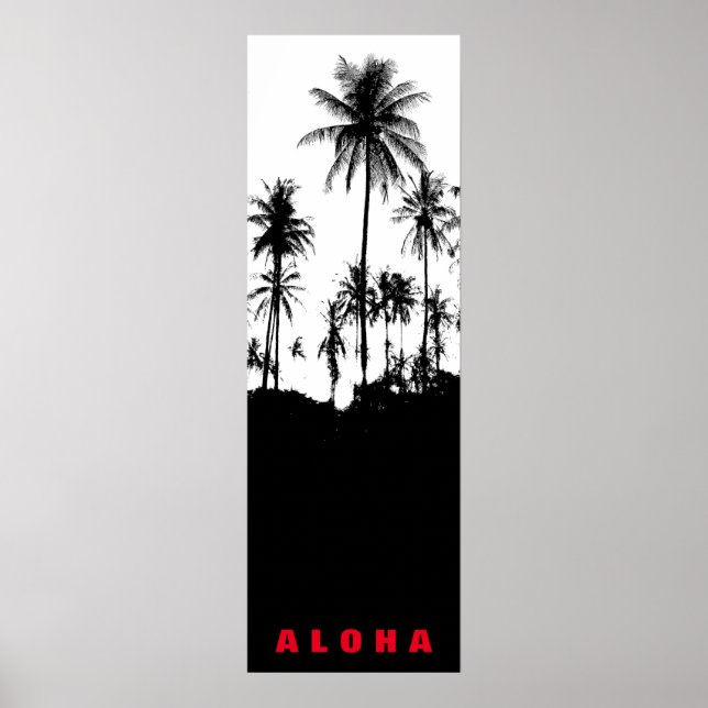 Black White Aloha Hawaii Palm Trees Tropics Travel Poster (Front)