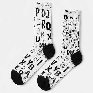 Black & White Alphabet Pattern Crew Socks