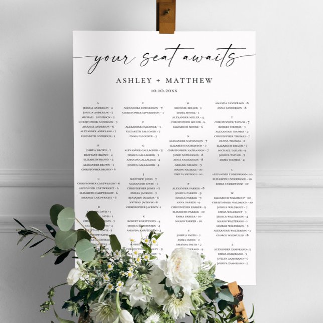 Black & White Alphabetical Wedding Seating Chart (Creator Uploaded)