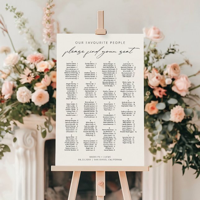 Black | White Alphabetical Wedding Seating Chart Foam Board (Creator Uploaded)