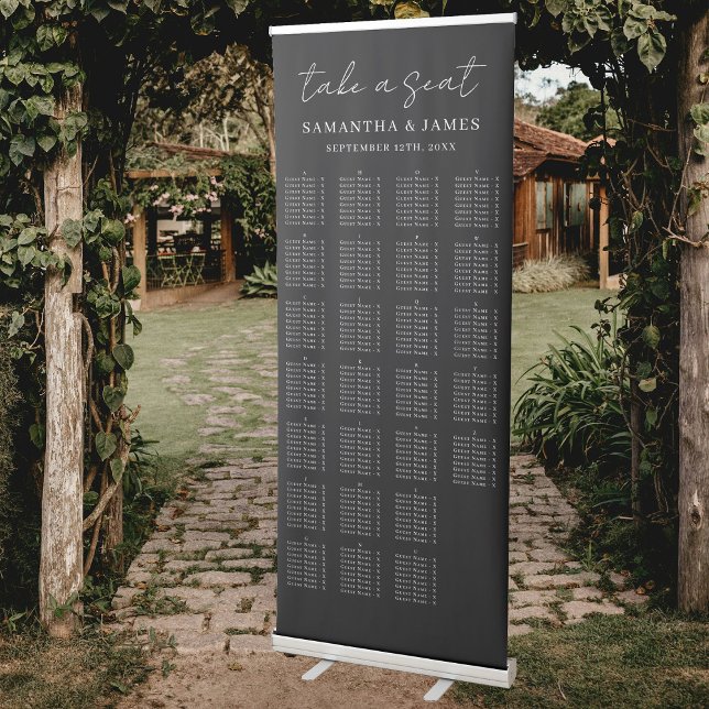 Black White Alphabetical Wedding Seating Chart Retractable Banner (Black White Alphabetical Wedding Seating Chart Retractable Banner)