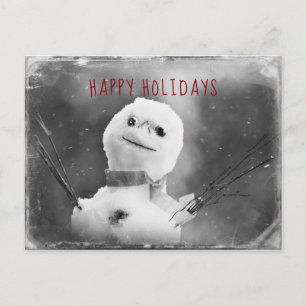 Black & White Altered Snowman Holiday Postcard