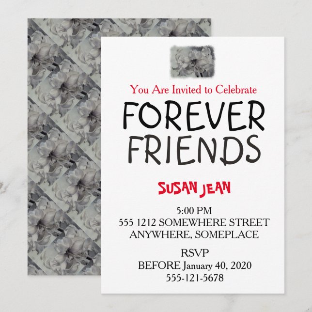 BLACK & WHITE AMARLLIS PARTY INVITATION (Front/Back)