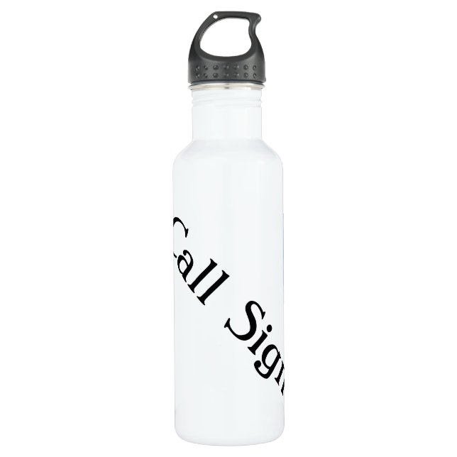 Black & White Amateur Radio Callsign Stainless Steel Water Bottle (Front)
