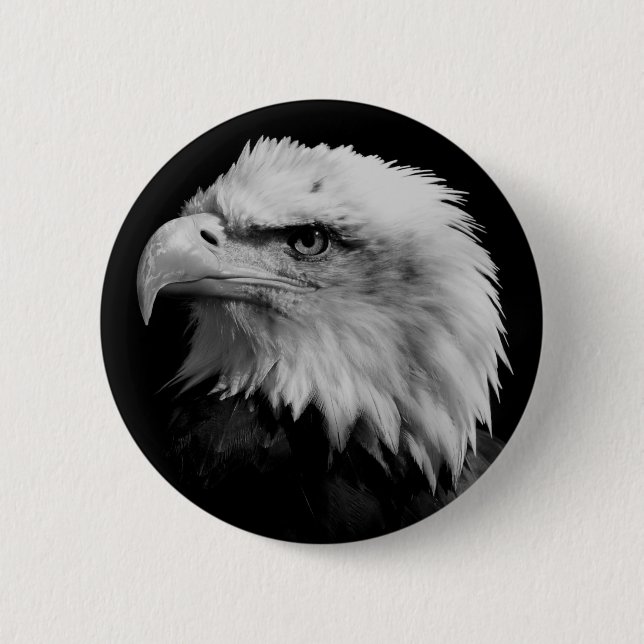 Black White American Eagle Leadership Motivational Pinback Button (Front)