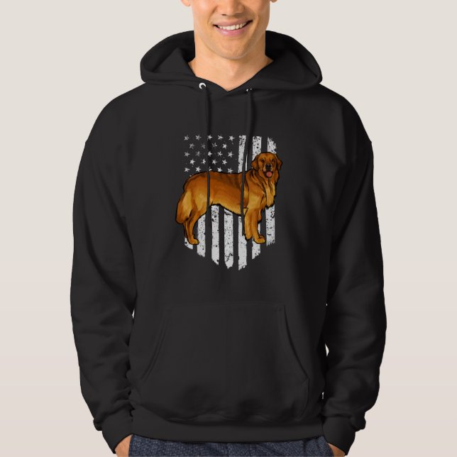 Black White American Flag Golden Retriever 4th Of  Hoodie (Front)