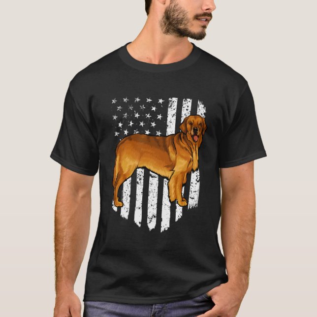 Black White American Flag Golden Retriever 4th Of  T-Shirt (Front)