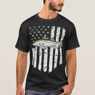 Black White American Flag Snook 4th Of July Fish  T-Shirt