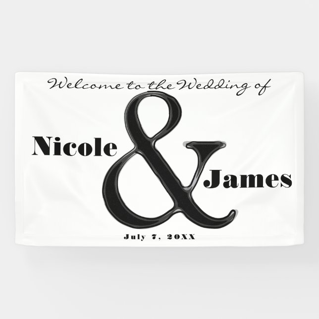 Black & White Ampersand Chic Personalized Wedding Banner (Horizontal)