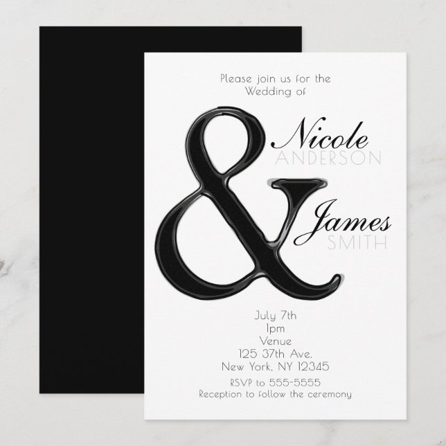 Black & White Ampersand Chic Wedding Invitations (Front/Back)
