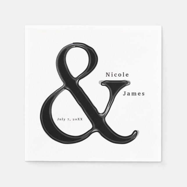 Black & White Ampersand Chic Wedding Reception Paper Napkins (Front)